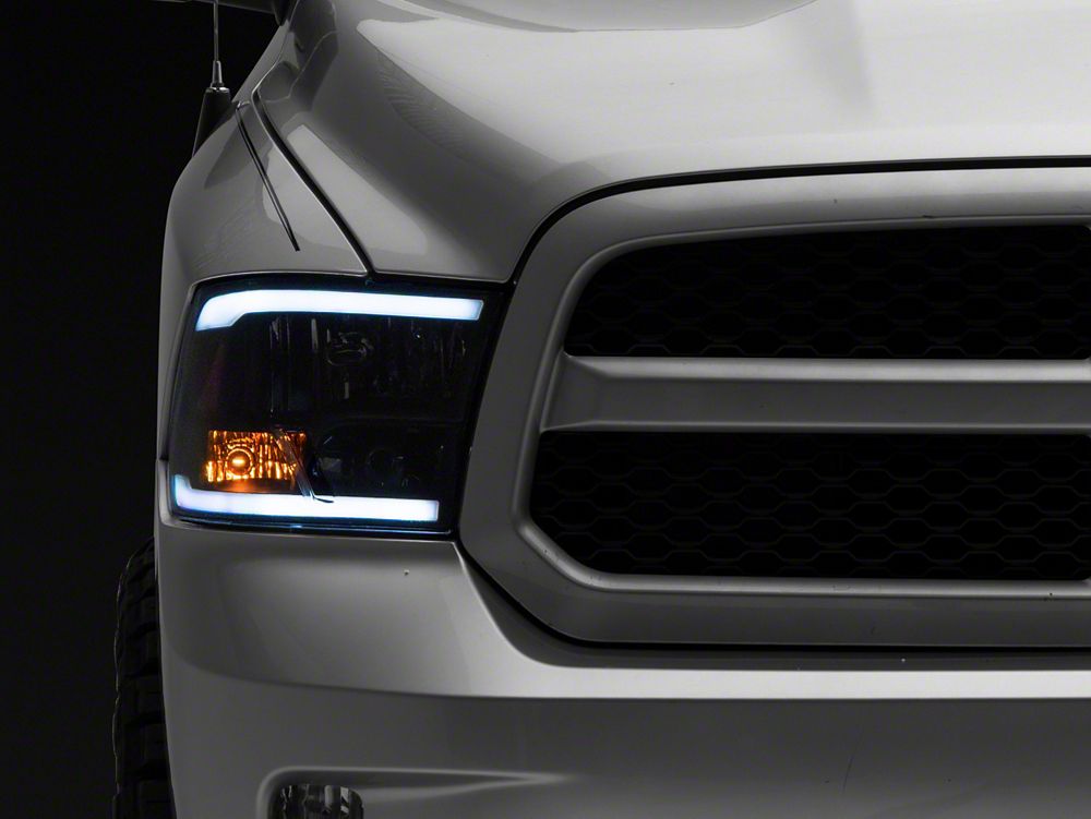 Raxiom Axial Series Headlights with Sequential LED Bar; Black Housing; Clear Lens (09-18 RAM 1500 w/ Factory Halogen Non-Projector Headlights)