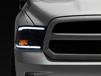 Raxiom Axial Series Headlights with Sequential LED Bar; Black Housing; Clear Lens (09-18 RAM 1500 w/ Factory Halogen Non-Projector Headlights)