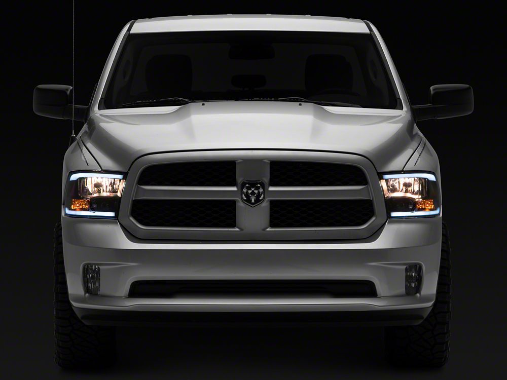 Raxiom Axial Series Headlights with Sequential LED Bar; Black Housing; Clear Lens (09-18 RAM 1500 w/ Factory Halogen Non-Projector Headlights)