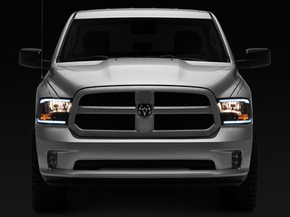 Raxiom Axial Series Headlights with Sequential LED Bar; Black Housing; Clear Lens (09-18 RAM 1500 w/ Factory Halogen Non-Projector Headlights)