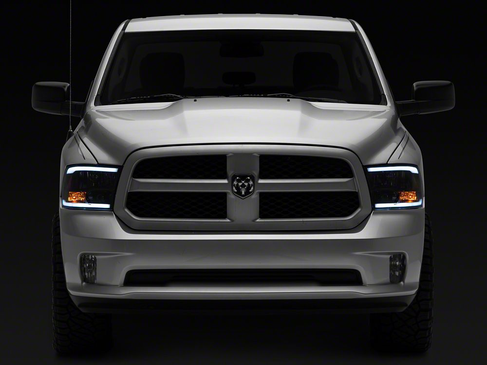 Raxiom Axial Series Headlights with Sequential LED Bar; Black Housing; Clear Lens (09-18 RAM 1500 w/ Factory Halogen Non-Projector Headlights)