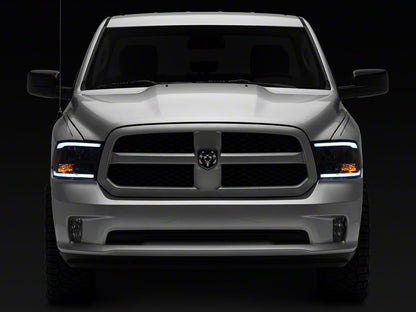 Raxiom Axial Series Headlights with Sequential LED Bar; Black Housing; Clear Lens (09-18 RAM 1500 w/ Factory Halogen Non-Projector Headlights)
