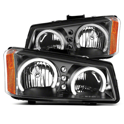 Raxiom Dual LED Halo Projector Headlights; Black Housing; Clear Lens (03-06 Silverado 1500)