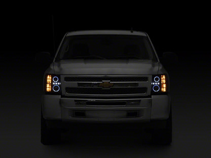 Raxiom LED Halo Projector Headlights; Black Housing; Clear Lens (07-13 Silverado 1500)