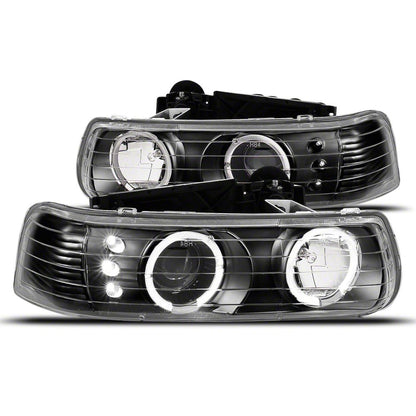 Raxiom LED Halo Projector Headlights; Black Housing; Clear Lens (99-02 Silverado 1500)