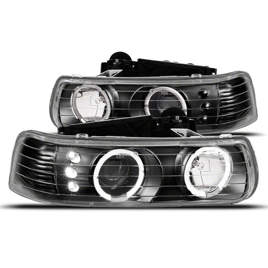 Raxiom LED Halo Projector Headlights; Black Housing; Clear Lens (99-02 Silverado 1500)