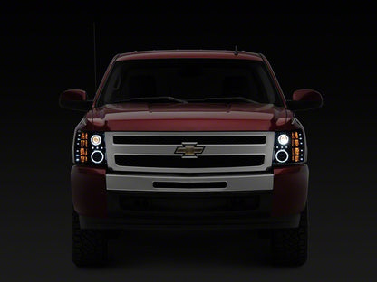 Raxiom Super White LED Halo Projector Headlights; Black Housing; Clear Lens (07-13 Silverado 1500)