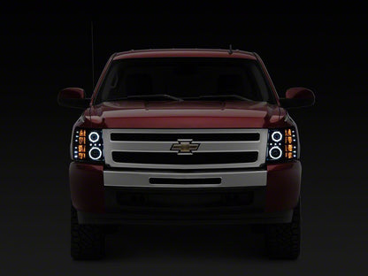 Raxiom Super White LED Halo Projector Headlights; Black Housing; Clear Lens (07-13 Silverado 1500)