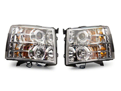 Raxiom LED Halo Projector Headlights; Chrome Housing; Clear Lens (07-13 Silverado 1500)