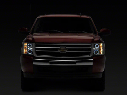 Raxiom LED Halo Projector Headlights; Chrome Housing; Clear Lens (07-13 Silverado 1500)