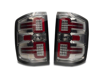 Raxiom LED Tail Lights with Sequential Turn Signals; Chrome Housing; Smoked Lens (14-18 Silverado 1500 w/ Factory Halogen Tail Lights)
