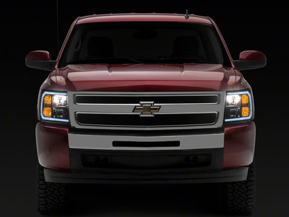 Raxiom Axial Series Headlights with LED Bar; Black Housing; Clear Lens (07-13 Silverado 1500)