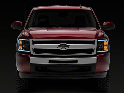 Raxiom Axial Series Headlights with LED Bar; Black Housing; Clear Lens (07-13 Silverado 1500)