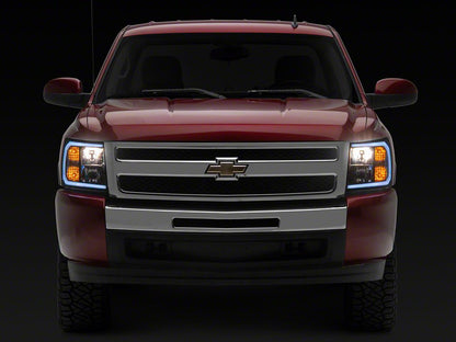 Raxiom Axial Series Headlights with Sequential LED Bar; Black Housing; Clear Lens (07-13 Silverado 1500)