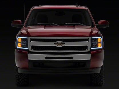 Raxiom Axial Series Headlights with Sequential LED Bar; Black Housing; Clear Lens (07-13 Silverado 1500)