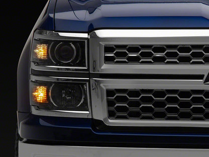 Raxiom OE Style Projector Headlights with Chrome Trim; Black Housing; Clear Lens (14-15 Silverado 1500)