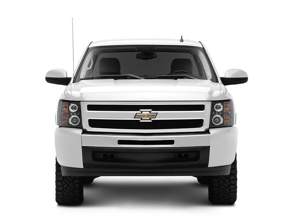 Raxiom Super White LED Halo Projector Headlights with G2 LED Tail Lights; Black Housing; Clear Lens (07-13 Silverado 1500)