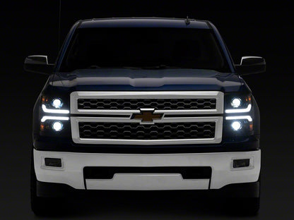 Raxiom CXR Series V2 LED Projector Headlights with Black Trim; Black Housing; Clear Lens (14-15 Silverado 1500)