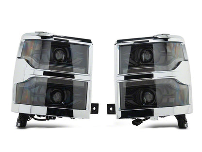 Raxiom CXR Series V2 LED Projector Headlights with Chrome Trim; Black Housing; Clear Lens (14-15 Silverado 1500)