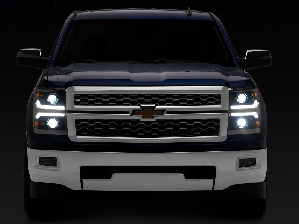 Raxiom CXR Series V2 LED Projector Headlights with Chrome Trim; Black Housing; Clear Lens (14-15 Silverado 1500)