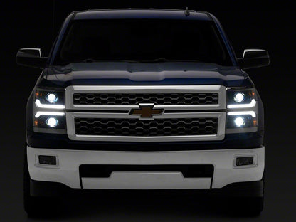 Raxiom CXR Series V2 LED Projector Headlights with Chrome Trim; Black Housing; Clear Lens (14-15 Silverado 1500)