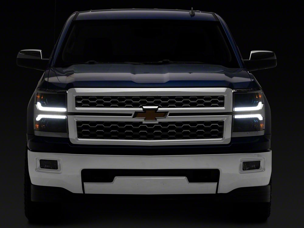 Raxiom CXR Series V2 LED Projector Headlights with Chrome Trim; Black Housing; Clear Lens (14-15 Silverado 1500)