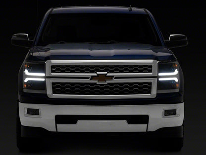 Raxiom CXR Series V2 LED Projector Headlights with Chrome Trim; Black Housing; Clear Lens (14-15 Silverado 1500)