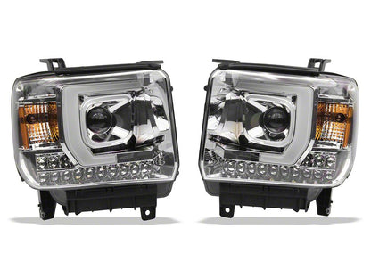 Raxiom Axial Series Projector Headlights; Chrome Housing; Clear Lens (14-15 Sierra 1500 w/ Factory Halogen Headlights)