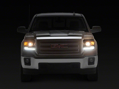 Raxiom LED DRL Bar Factory Style Headlights; Chrome Housing; Clear Lens (14-18 Sierra 1500 w/ Factory Halogen Headlights)