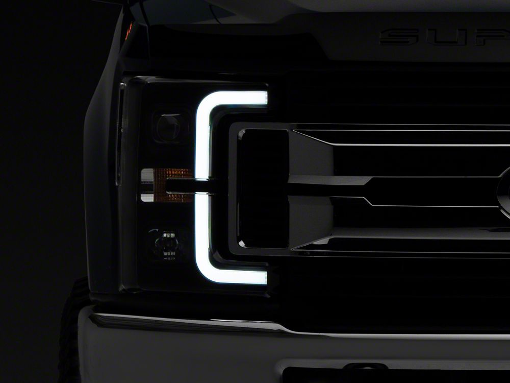 Raxiom Axial Series LED DRL Projector Headlights; Black Housing; Clear Lens (17-19 F-250 Super Duty w/ Factory Halogen Headlights)