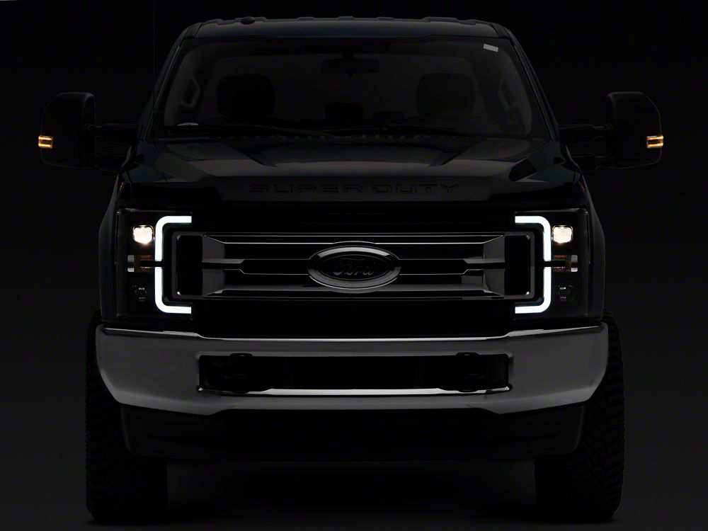 Raxiom Axial Series LED DRL Projector Headlights; Black Housing; Clear Lens (17-19 F-250 Super Duty w/ Factory Halogen Headlights)