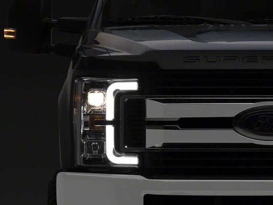 Raxiom Axial Series LED DRL Projector Headlights; Chrome Housing; Clear Lens (17-19 F-250 Super Duty w/ Factory Halogen Headlights)