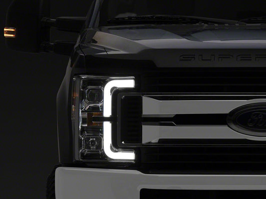 Raxiom Axial Series LED DRL Projector Headlights; Chrome Housing; Clear Lens (17-19 F-250 Super Duty w/ Factory Halogen Headlights)