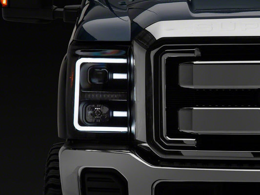Raxiom LED Projector Headlights with Switchback Turn Signals; Black Housing; Clear Lens (11-16 F-250 Super Duty)