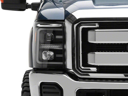 Raxiom LED Projector Headlights with Switchback Turn Signals; Black Housing; Clear Lens (11-16 F-250 Super Duty)