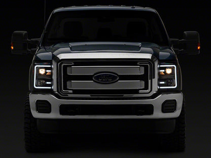 Raxiom LED Projector Headlights with Switchback Turn Signals; Black Housing; Clear Lens (11-16 F-250 Super Duty)