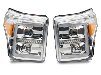 Raxiom LED Projector Headlights with Switchback Turn Signals; Chrome Housing; Clear Lens (11-16 F-250 Super Duty)