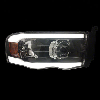 Raxiom Axial Series Projector Headlights with LED Bar; Black Housing; Clear Lens (03-05 RAM 3500)
