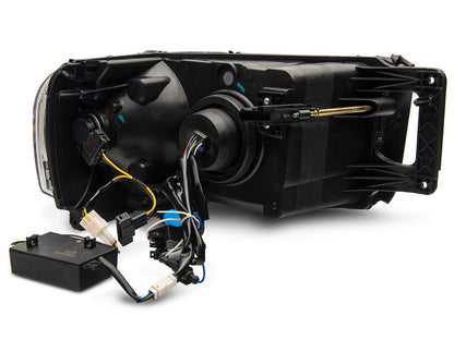 Raxiom Axial Series LED Projector Headlights with Sequential LED Bar; Black Housing; Clear Lens (03-05 RAM 3500)