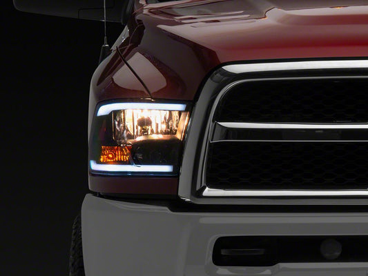 Raxiom Axial Series Headlights with LED Bar; Black Housing; Clear Lens (10-18 RAM 3500 w/ Factory Halogen Non-Projector Headlights)