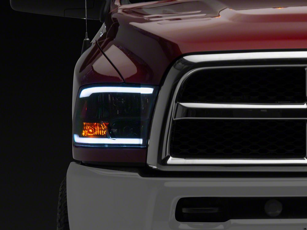 Raxiom Axial Series Headlights with LED Bar; Black Housing; Clear Lens (10-18 RAM 3500 w/ Factory Halogen Non-Projector Headlights)