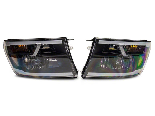 Raxiom Axial Series Headlights with Sequential LED Bar; Black Housing; Clear Lens (10-18 RAM 3500 w/ Factory Halogen Non-Projector Headlights)