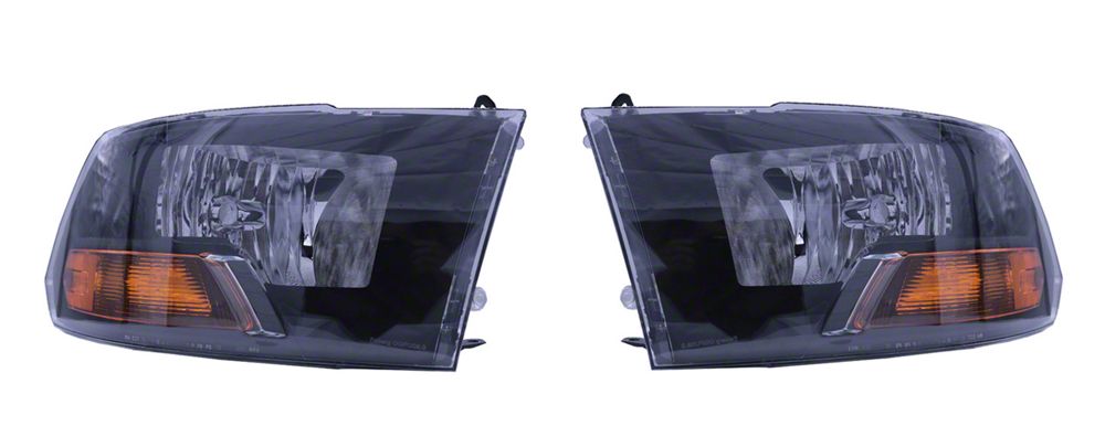Raxiom Axial Series Euro Style Headlights with Single Bulb; Black Housing; Clear Lens (10-18 RAM 3500 w/ Factory Halogen Non-Projector Headlights)