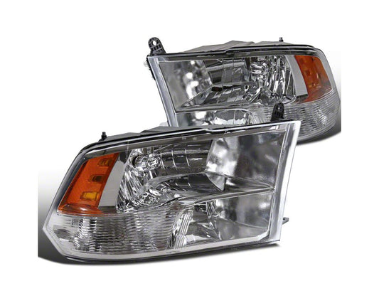 Raxiom Axial Series OEM Style Replacement Headlights with Dual Bulb; Chrome Housing; Clear Lens (10-18 RAM 3500 w/ Factory Halogen Non-Projector Headlights)