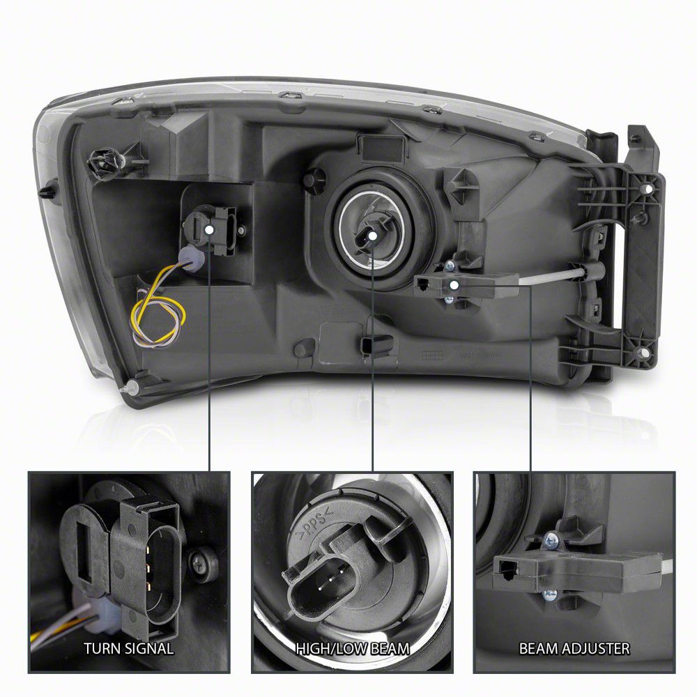 Raxiom Axial Series LED DRL Projector Headlights; Black Housing; Clear Lens (06-09 RAM 3500)