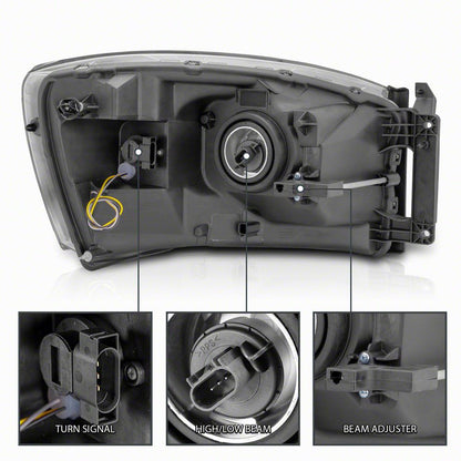 Raxiom Axial Series LED DRL Projector Headlights; Black Housing; Clear Lens (06-09 RAM 3500)
