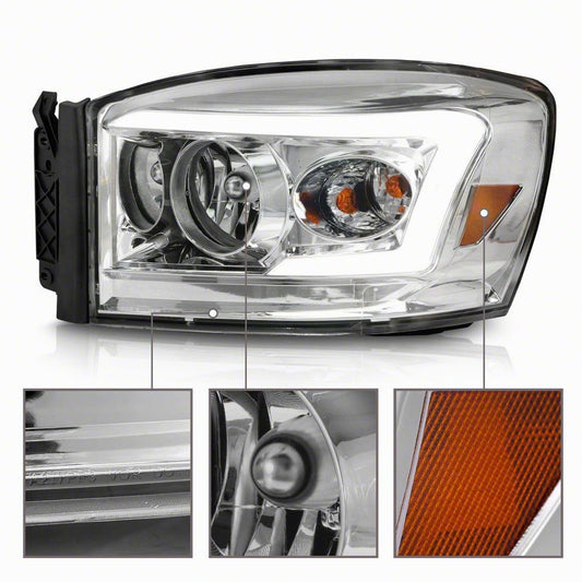 Raxiom Axial Series LED DRL Projector Headlights; Chrome Housing; Clear Lens (06-08 RAM 1500)