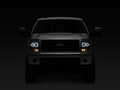 Raxiom Super White LED Halo Projector Headlights; Black Housing; Clear Lens (09-14 F-150 w/ Factory Halogen Headlights)