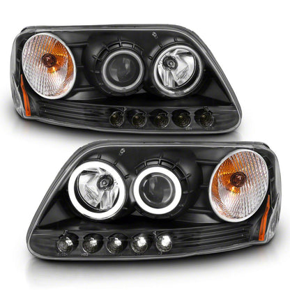 Raxiom Super White LED Halo Projector Headlights; Black Housing; Clear Lens (97-03 F-150)