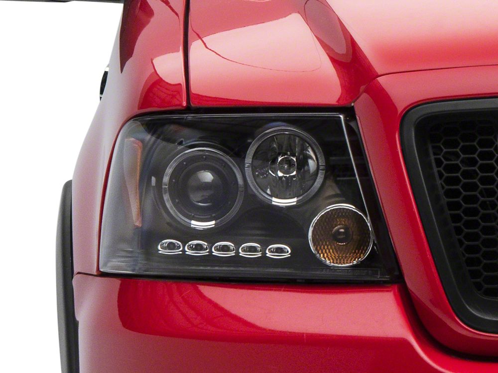 Raxiom Dual LED Halo Projector Headlights; Black Housing; Clear Lens (04-08 F-150)